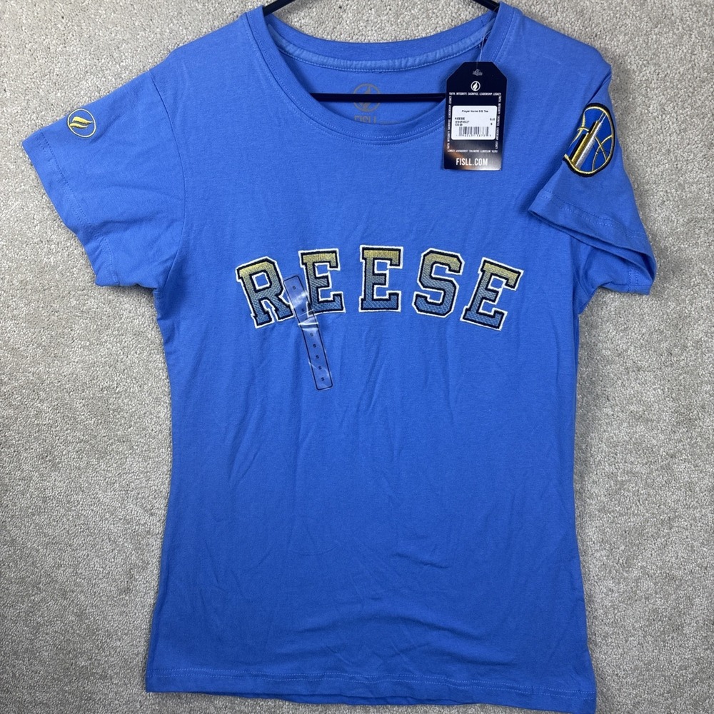 FISLL Angel Reese Player Name Tee Womens Small Blue‎ WNBA Chicago Sky T-Shirt
